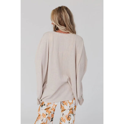 Apricot Lace Trim Ribbed Oversize Kimono | Fashionfitz