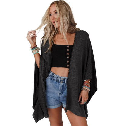 Apricot Lace Trim Ribbed Oversize Kimono | Fashionfitz