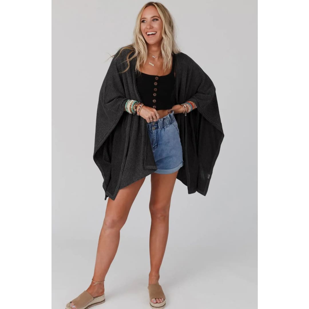 Apricot Lace Trim Ribbed Oversize Kimono | Fashionfitz