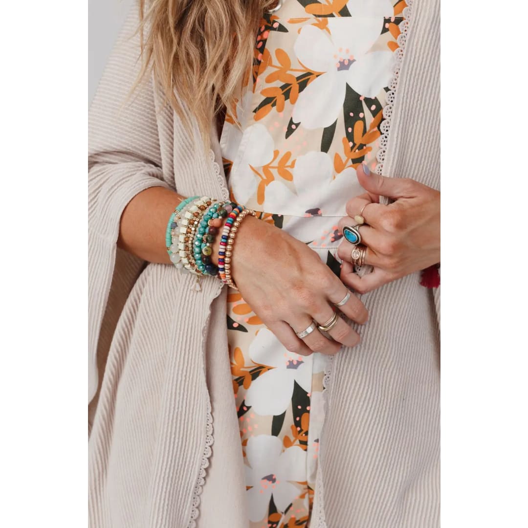 Apricot Lace Trim Ribbed Oversize Kimono | Fashionfitz