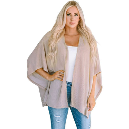 Apricot Lace Trim Ribbed Oversize Kimono | Fashionfitz