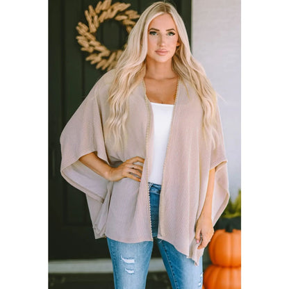 Apricot Lace Trim Ribbed Oversize Kimono | Fashionfitz