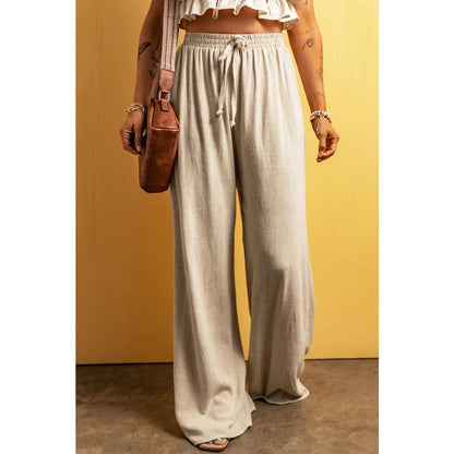 Apricot Lace-up Waist Floor Length Wide Leg Casual Pants | Fashionfitz