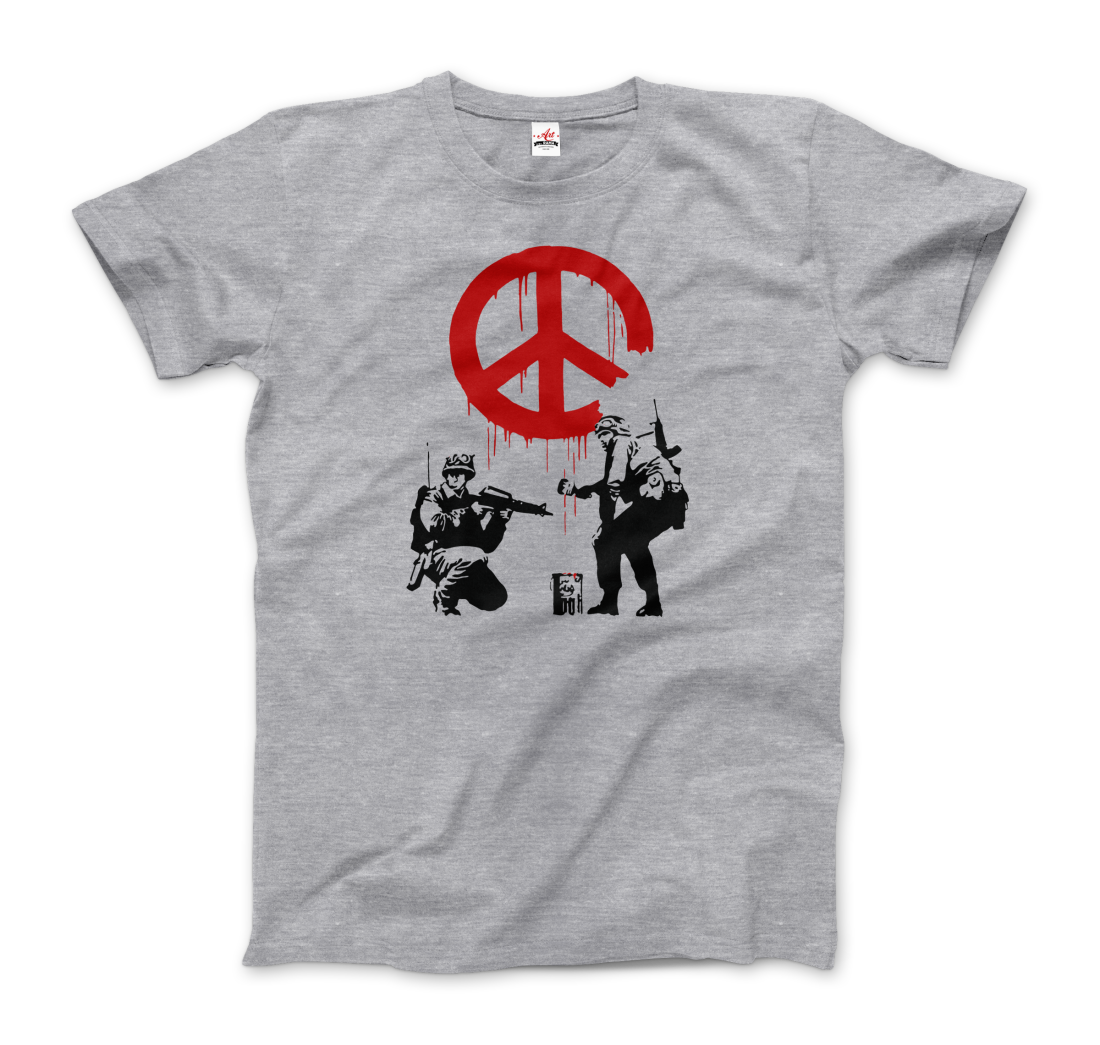 Banksy - Soldiers Painting Peace Symbol 2006 Artwork T-Shirt-0