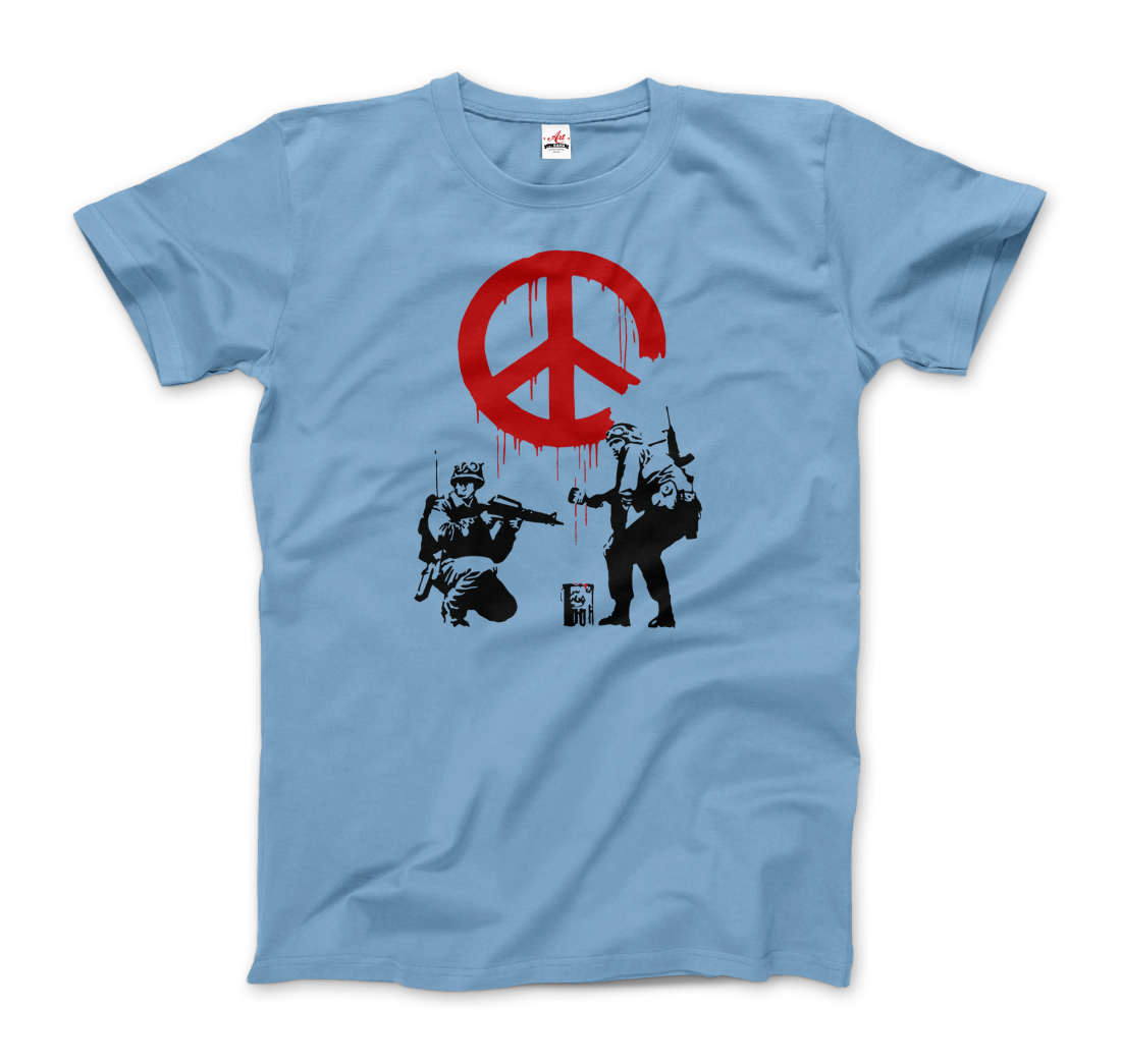 Banksy - Soldiers Painting Peace Symbol 2006 Artwork T-Shirt-6