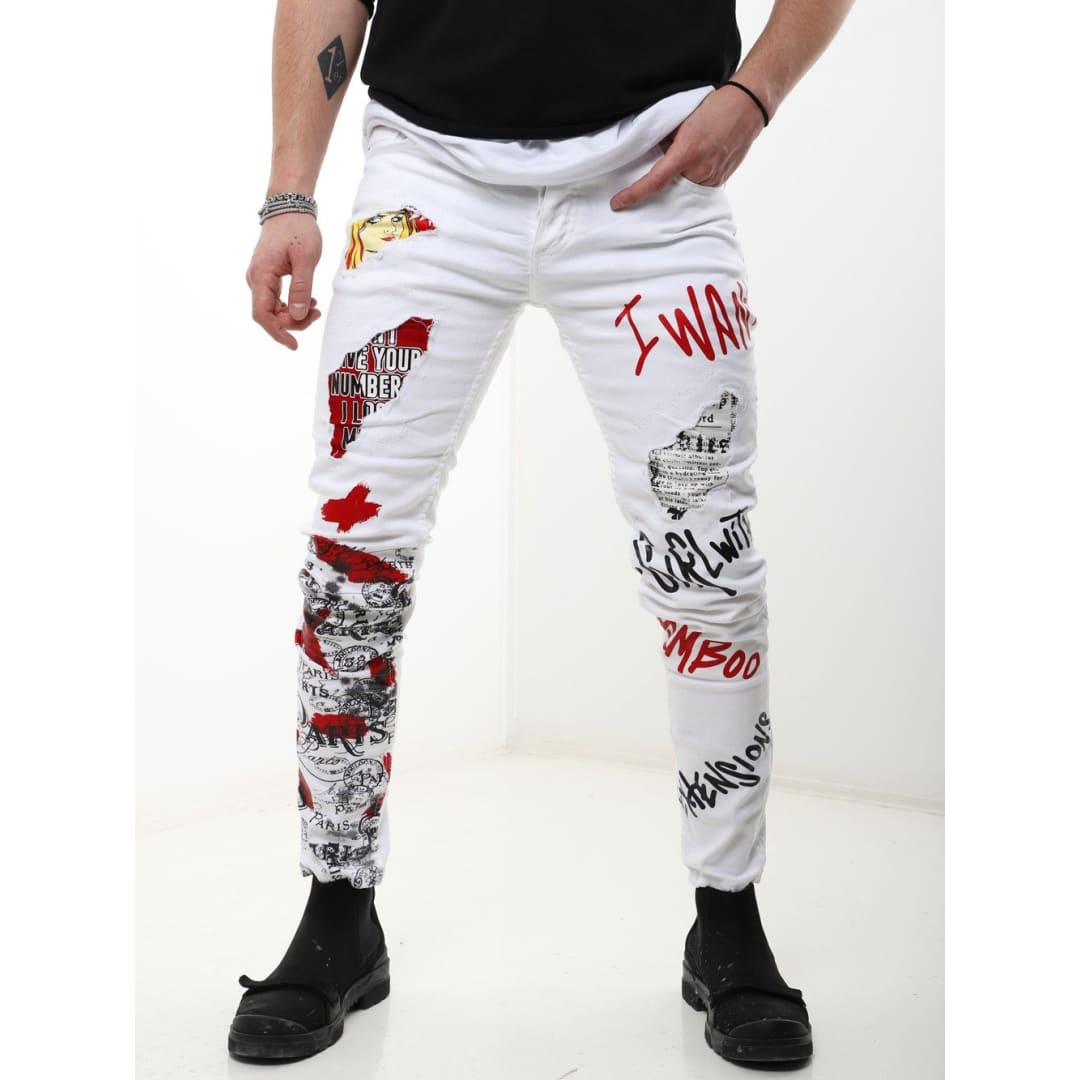 BANKSY WHITE Graffiti Jeans | SERNES-X