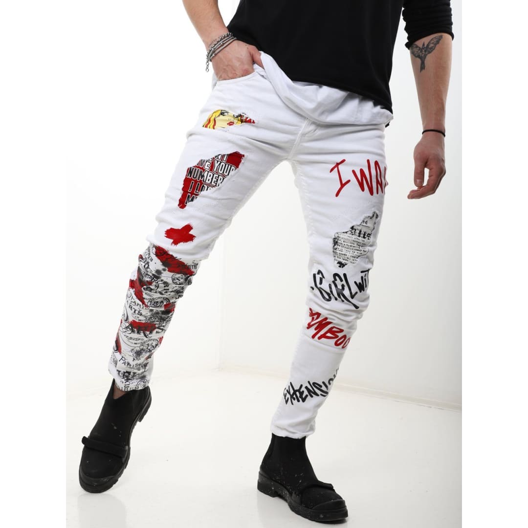 BANKSY WHITE Graffiti Jeans | SERNES - X