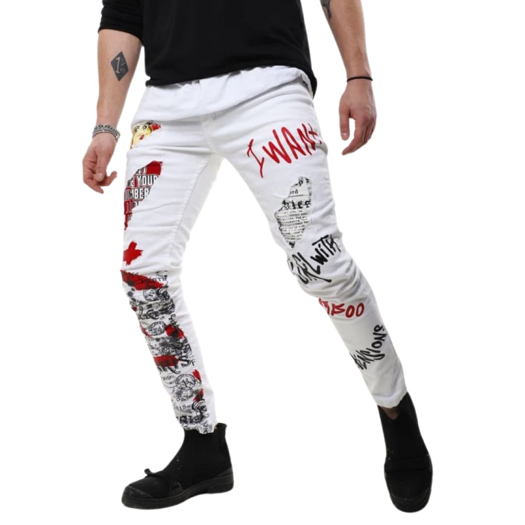 BANKSY WHITE Graffiti Jeans | SERNES-X