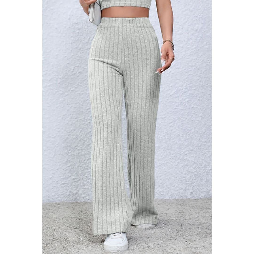 Basic Bae Full Size Ribbed High Waist Flare Pants | The Urban Clothing Shop™