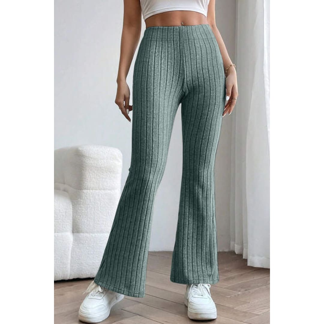 Basic Bae Full Size Ribbed High Waist Flare Pants | The Urban Clothing Shop™