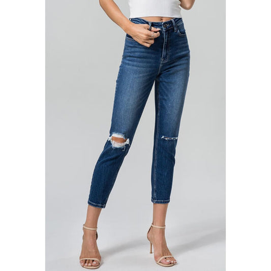 BAYEAS Full Size High Waist Distressed Washed Cropped Mom Jeans | The Urban Clothing Shop™
