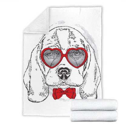 Beagle Dog with Cute Heart Sunglasses Premium Blanket | The Urban Clothing Shop™