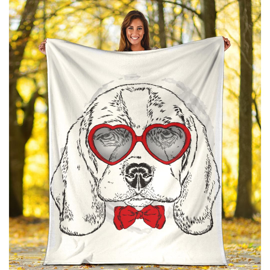 Beagle Dog with Cute Heart Sunglasses Premium Blanket | The Urban Clothing Shop™