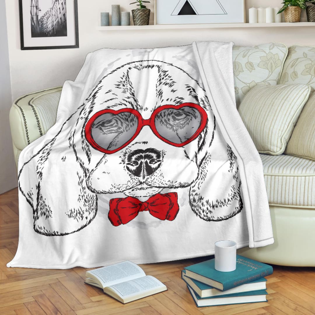 Beagle Dog with Cute Heart Sunglasses Premium Blanket | The Urban Clothing Shop™