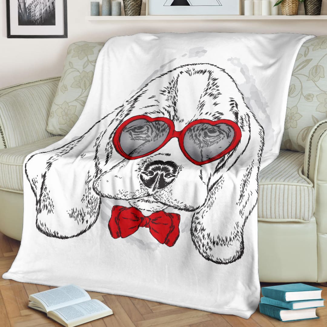 Beagle Dog with Cute Heart Sunglasses Premium Blanket | The Urban Clothing Shop™