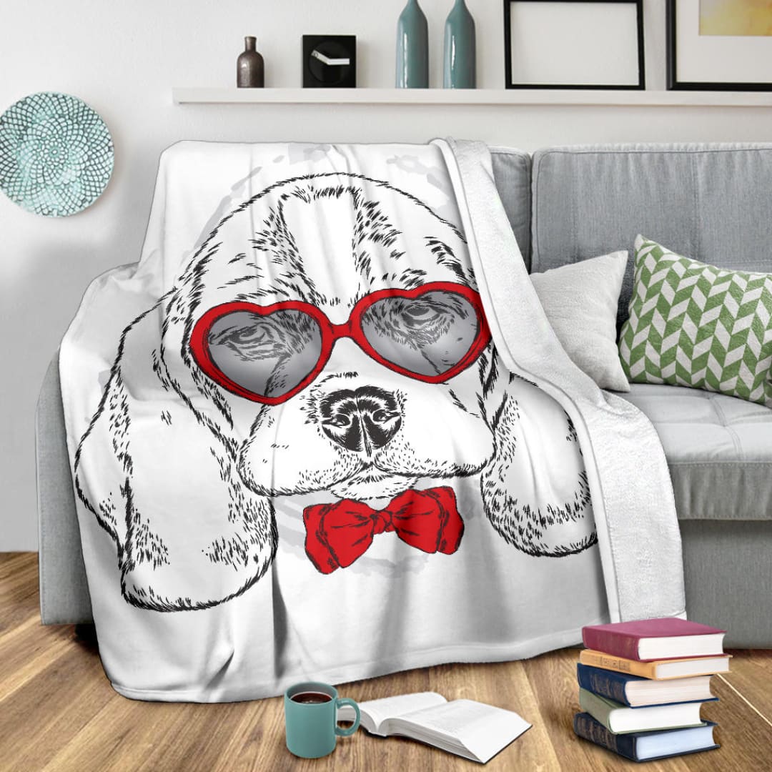 Beagle Dog with Cute Heart Sunglasses Premium Blanket | The Urban Clothing Shop™