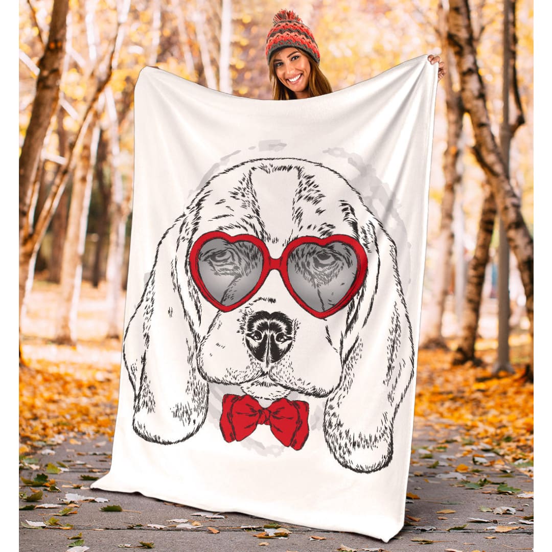 Beagle Dog with Cute Heart Sunglasses Premium Blanket | The Urban Clothing Shop™