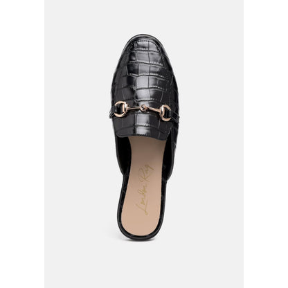 begonia buckled faux leather croc mules | London Rag