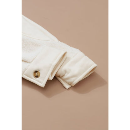 Beige Button-Up Stitching Pocket Raw Hem Shacket | DropshipClothes