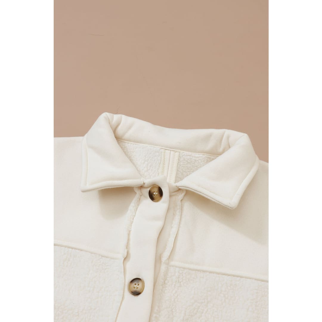 Beige Button-Up Stitching Pocket Raw Hem Shacket | DropshipClothes