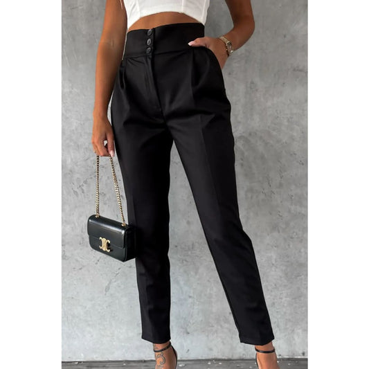 Black Button High Waist Tapered Pants | Fashionfitz