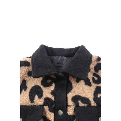 Black Contrast Trimmed Leopard Teddy Shacket | Fashionfitz