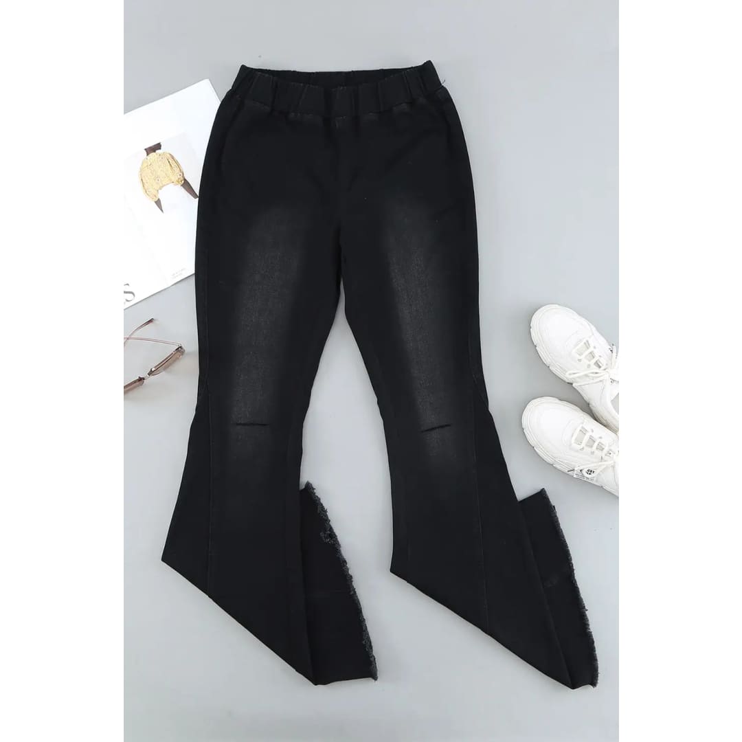 Black Distressed Bell Bottom Denim Pants | Fashionfitz