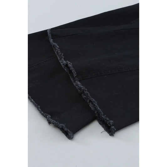 Black Distressed Bell Bottom Denim Pants | Fashionfitz