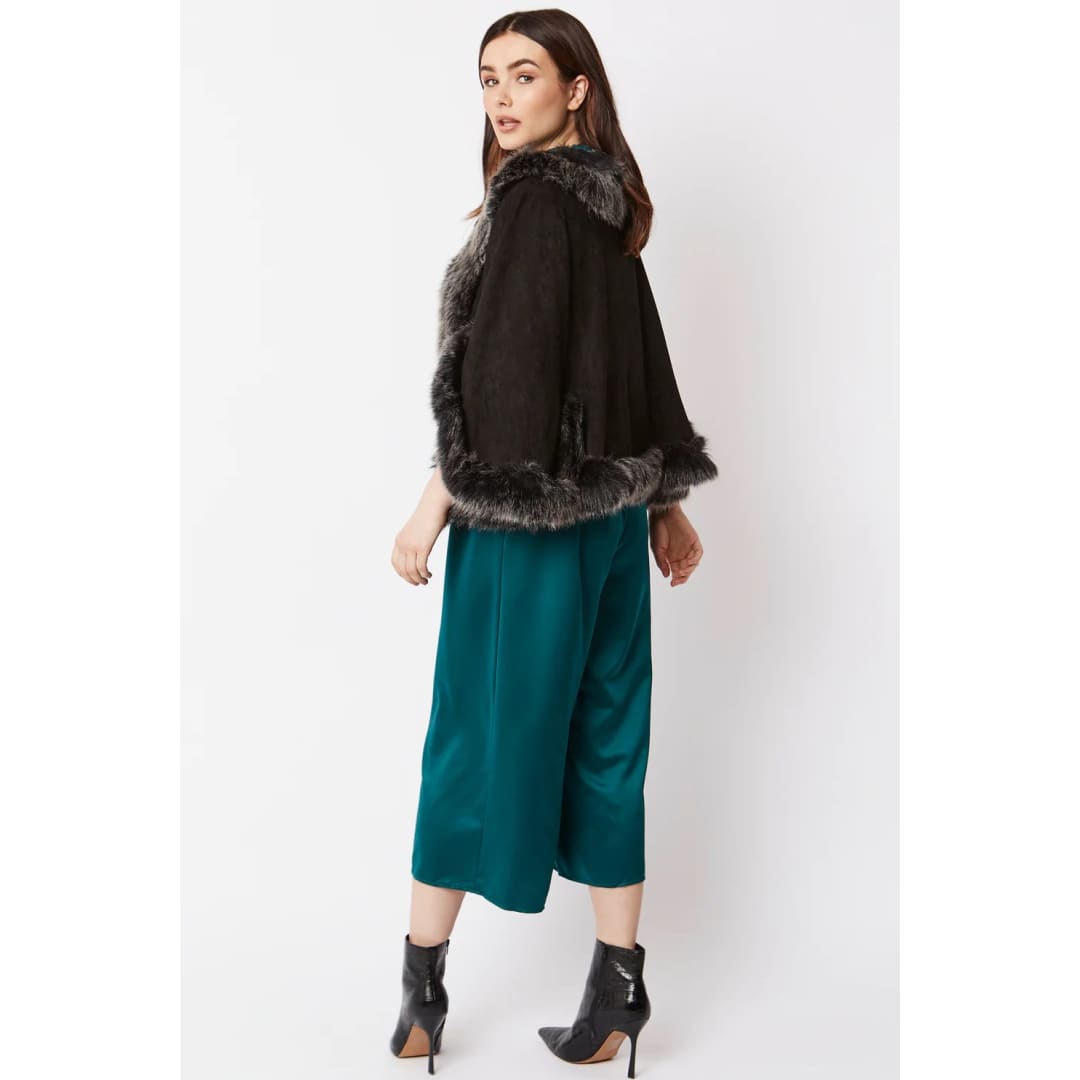 Black Faux Fur Suede Cape Jacket | Buy Me Fur Ltd
