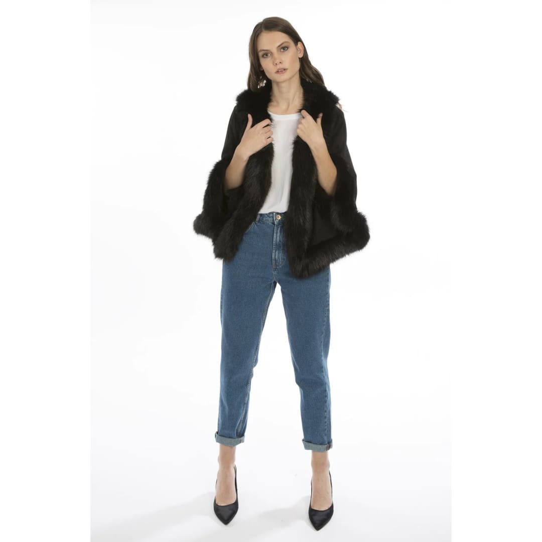 Black Faux Fur Suede Cape Jacket | Buy Me Fur Ltd