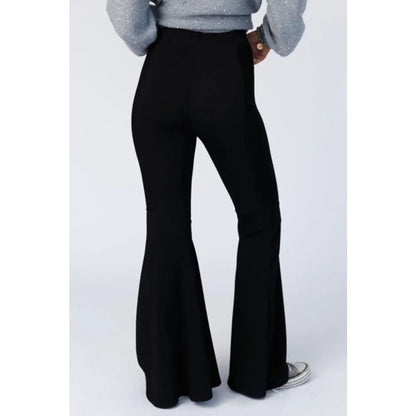 Black High Waist Ribbed Flare Pants | Fashionfitz