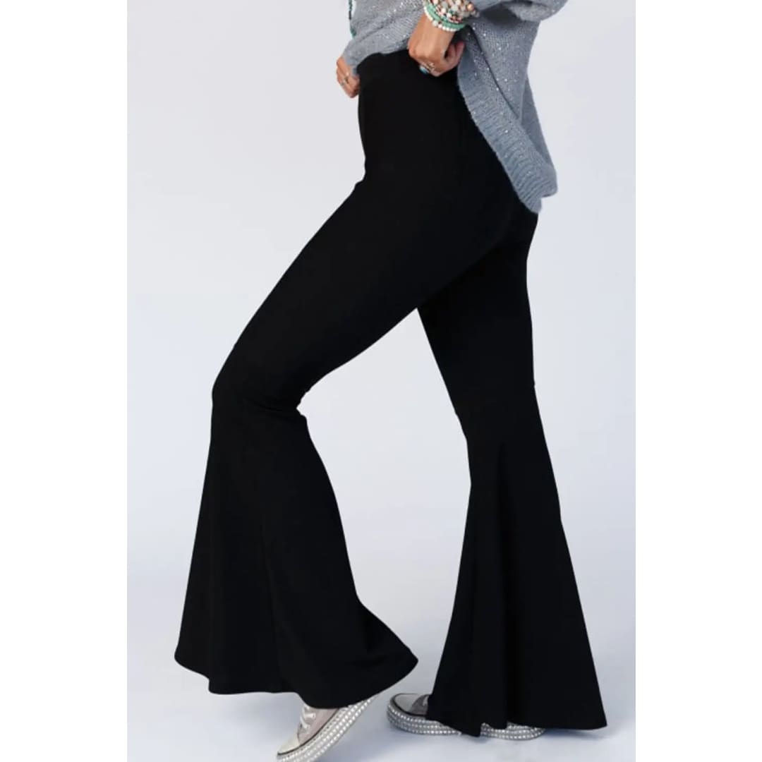 Black High Waist Ribbed Flare Pants | Fashionfitz