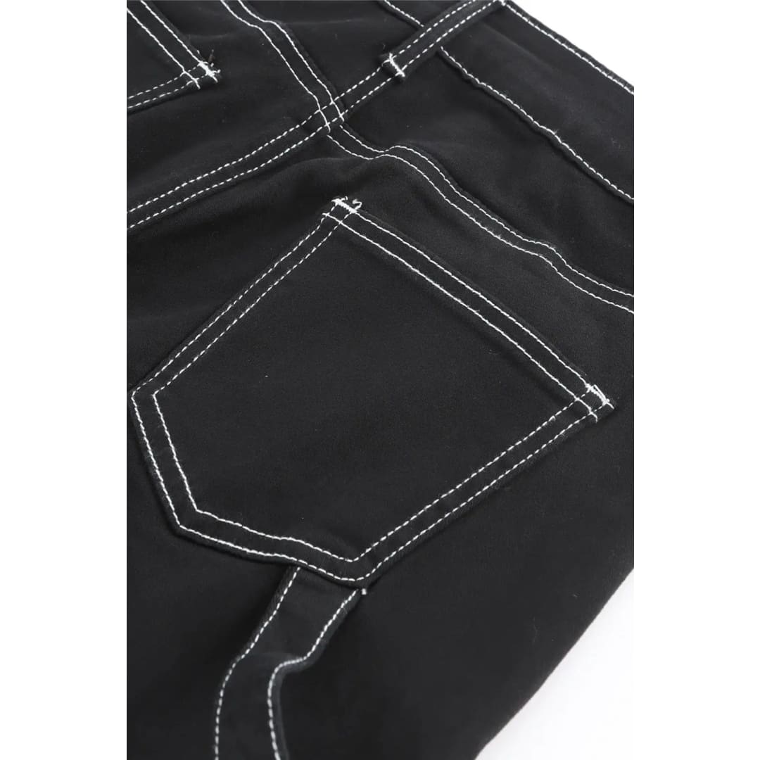 Black High Waist Straight Leg Cargo Pants with Pockets | Fashionfitz