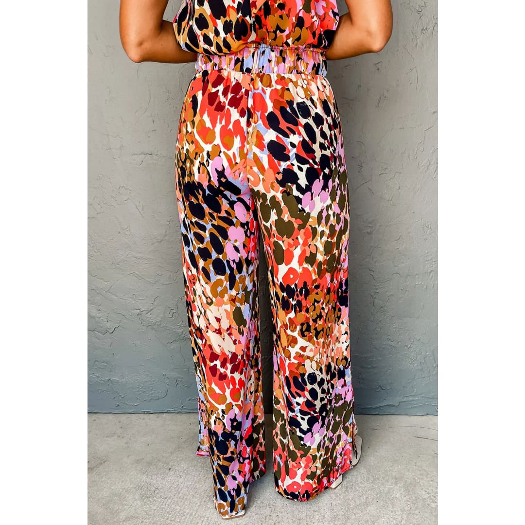 Black Multicolor Leopard Print Halter Tank Top and Pants Set | Fashionfitz