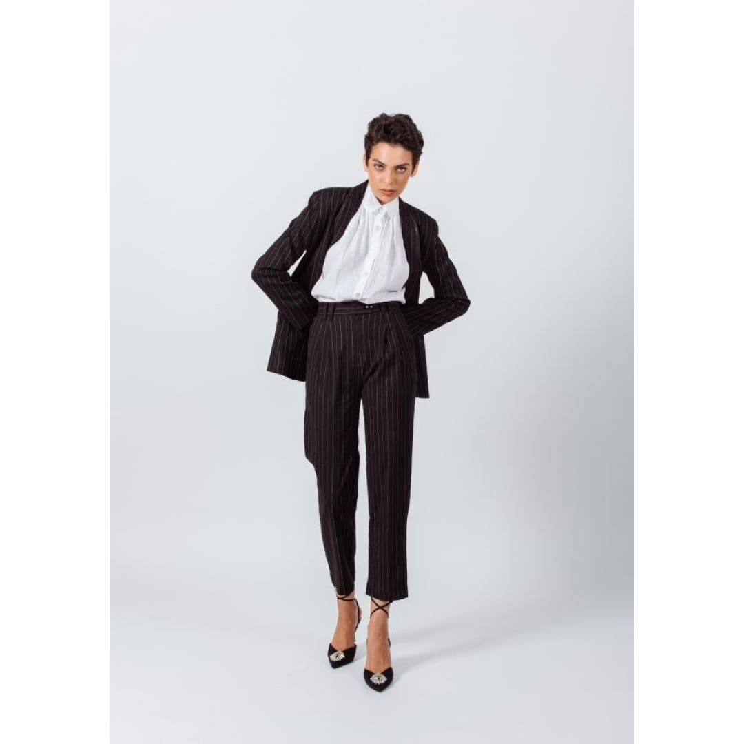 Black Pinstripes Suit Pants | Le Réussi