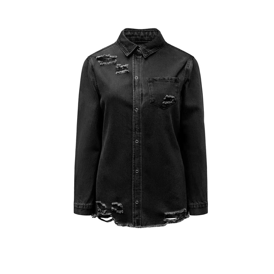 Black Ripped Denim Jacket | Fashionfitz