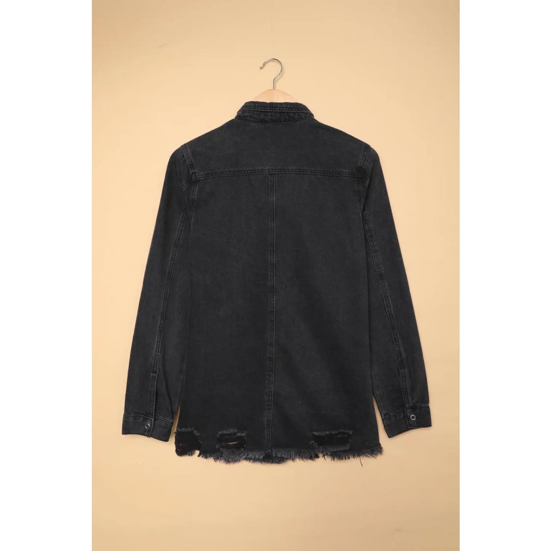 Black Ripped Denim Jacket | Fashionfitz