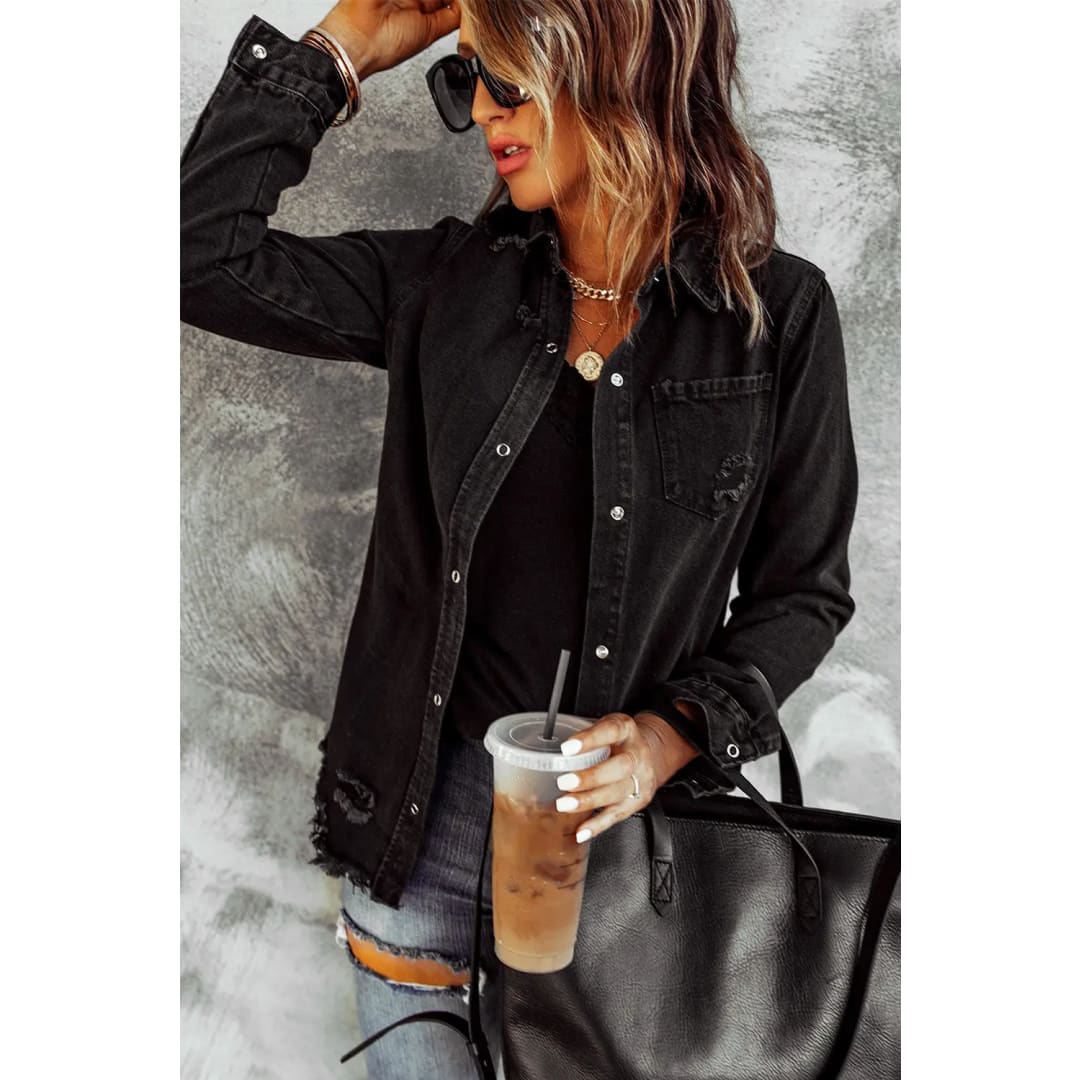 Black Ripped Denim Jacket | Fashionfitz