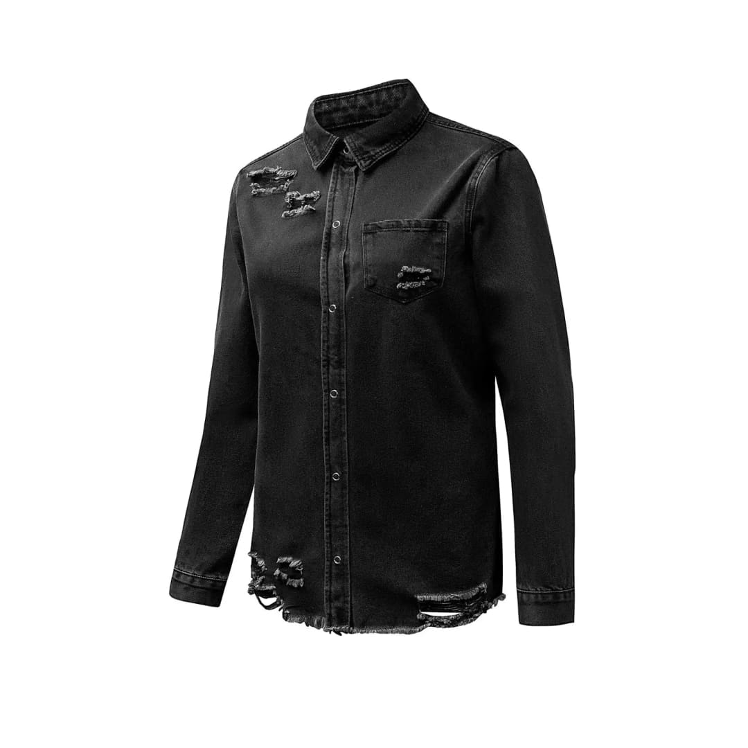 Black Ripped Denim Jacket | Fashionfitz