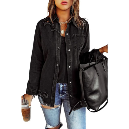 Black Ripped Denim Jacket | Fashionfitz