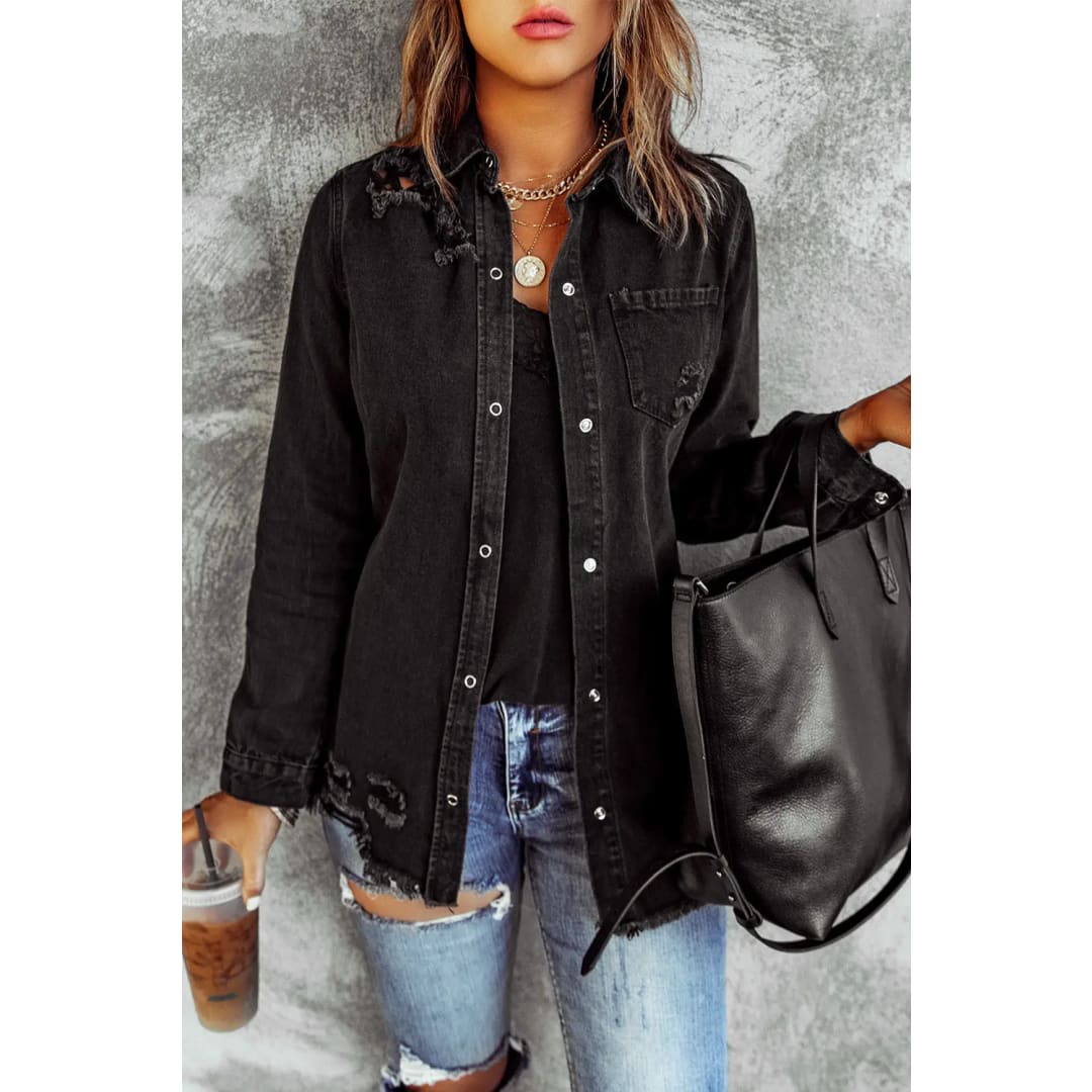 Black Ripped Denim Jacket | Fashionfitz