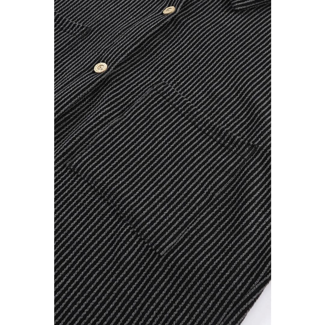 Black Roll Tab Sleeve Ribbed Cording Shacket | Fashionfitz