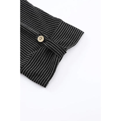 Black Roll Tab Sleeve Ribbed Cording Shacket | Fashionfitz