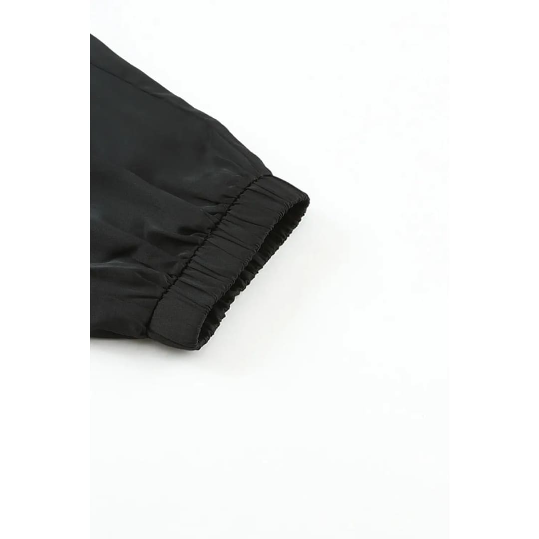 Black Satin Pocketed Drawstring Elastic Waist Pants | Fashionfitz