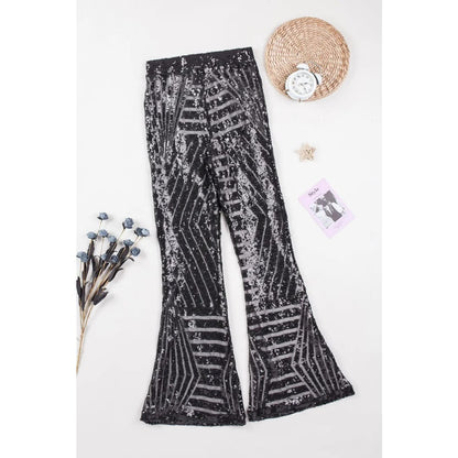 Black Sequin Wide Leg Pants | Fashionfitz
