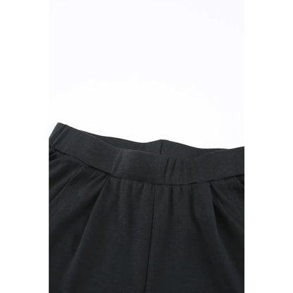 Black Side Slit Wide Leg Mid Waist Pants | Fashionfitz