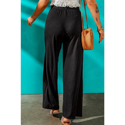 Black Side Slit Wide Leg Mid Waist Pants | Fashionfitz