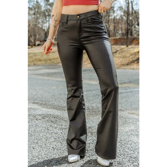 Black Skinny Leather Flared Pants | Fashionfitz