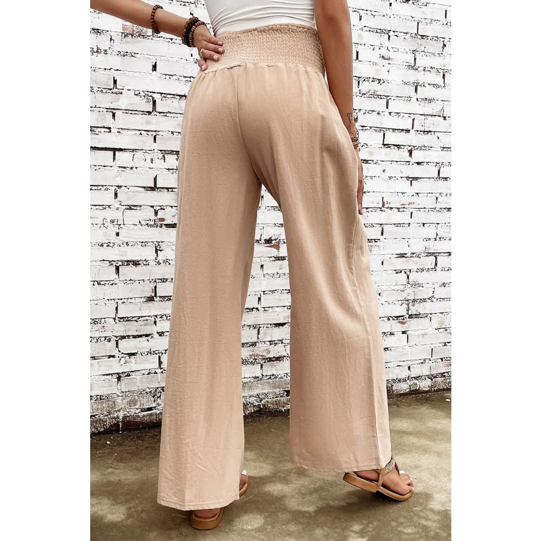 Black Smocked Wide Waistband High Waist Wide Leg Pants | Fashionfitz