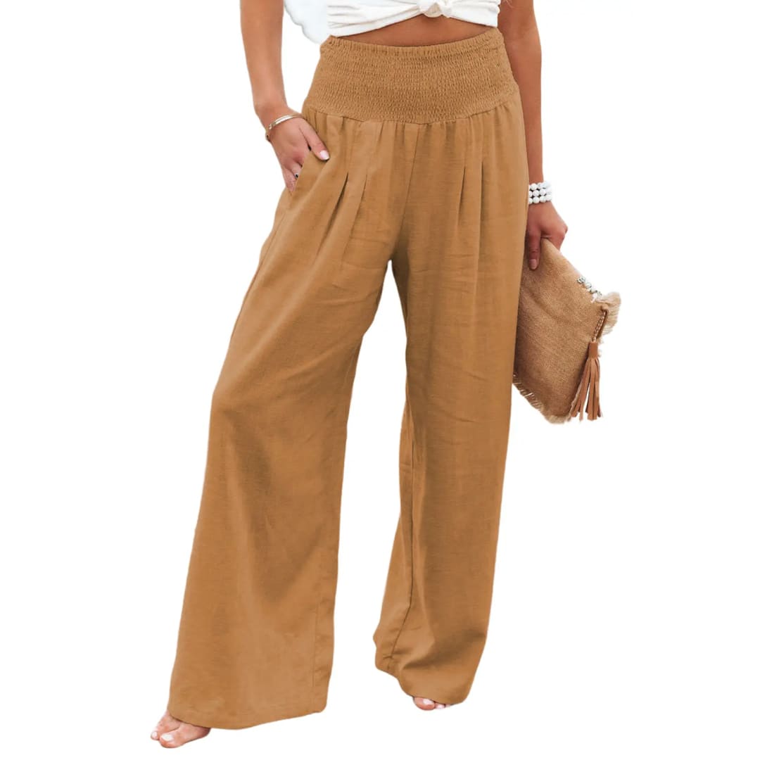 Black Smocked Wide Waistband High Waist Wide Leg Pants | Fashionfitz